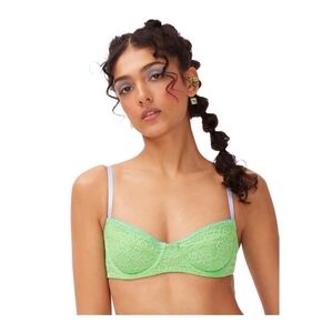 Parade Lace Balconette Bra Unpadded Mesh Lined Women's Small Pastel Green Blue